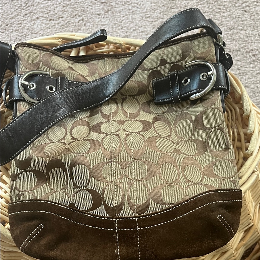 Coach Brown and Tan Signature  Bag